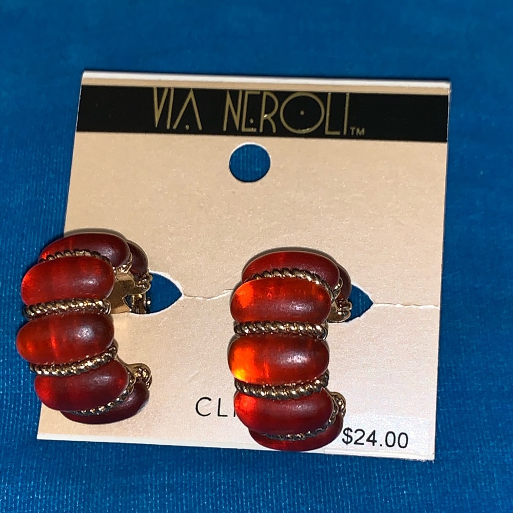 NEW Via Neroli Clip Earrings Rust/Burnt Orange